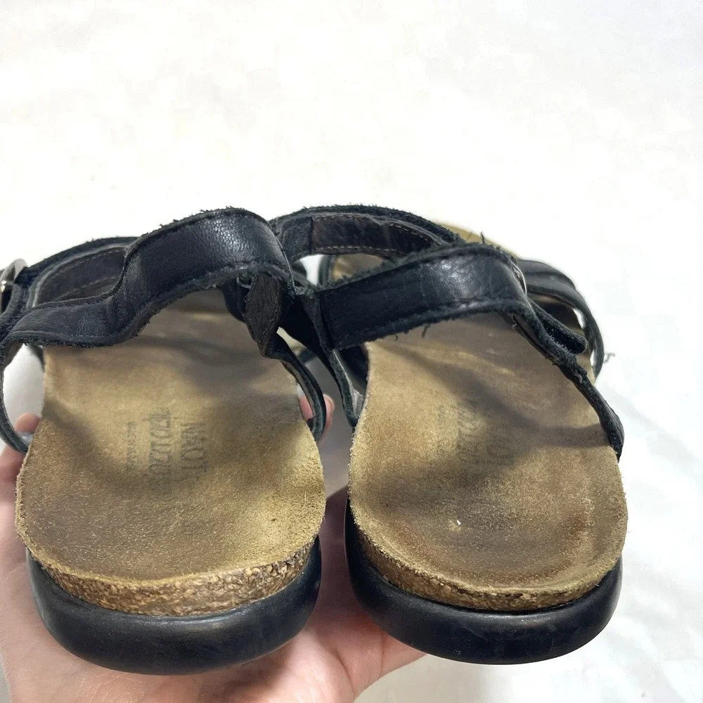 Naot Patricia Flat Sandals Black Leather Womens 8.5 EU 39 - Picture 5 of 7